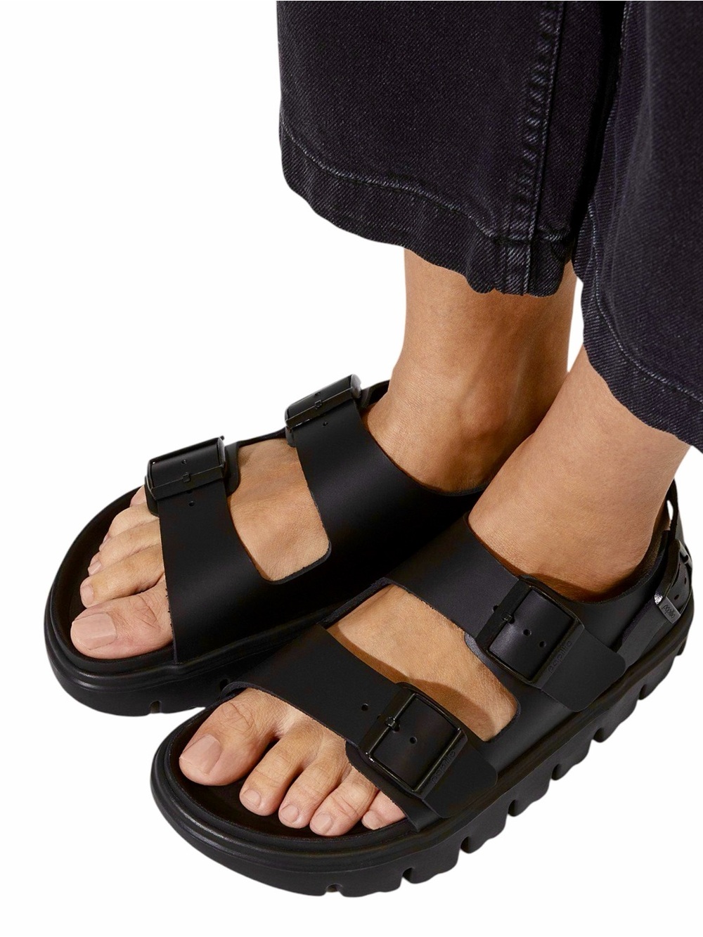 BIRKENSTOCK Milano Exquisite Chunky Sandals in Black Leather Size 40 narrow